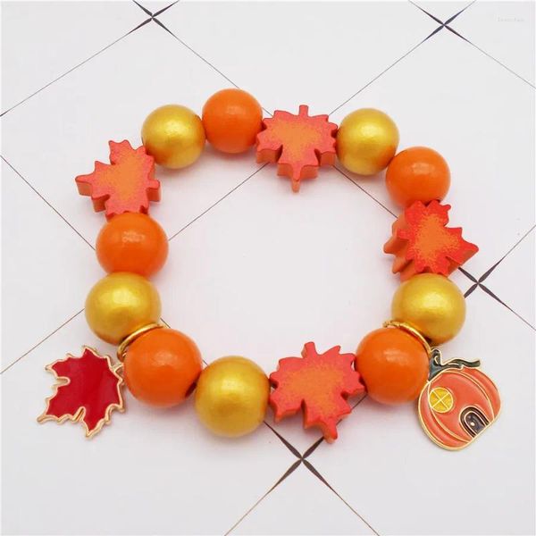 Braccialetti con ciondoli Bracciale con perline autunnali in legno con ciondoli a forma di zucca Corda elastica per gioielli da donna, uomo, regali per feste