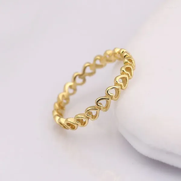 Кольца кластера, подлинное кольцо из стерлингового серебра 925 пробы в форме сердца, полое золотистое дизайнерское кольцо, совместимое с европейскими ювелирными изделиями