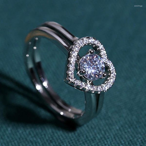 Anéis de casamento coração combinando anel conjuntos para mulher simples brilho branco cor ouro zircão feminino moissanite acessórios jóias na moda 2024