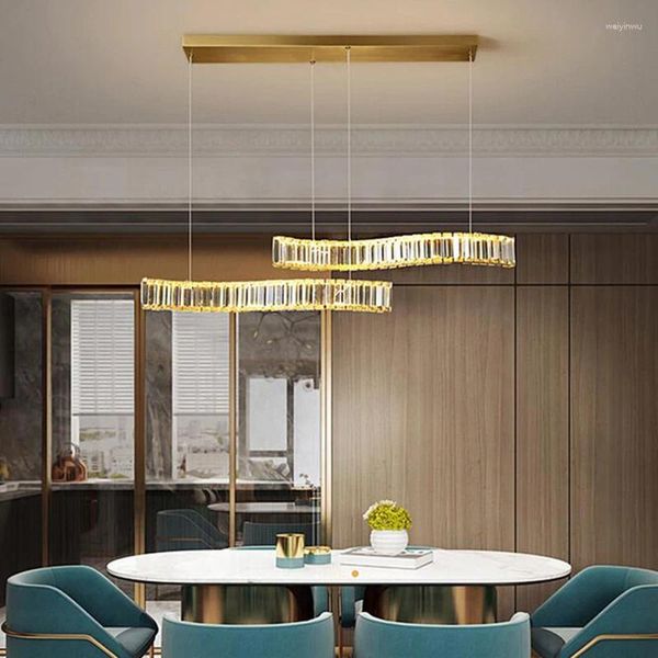 Lustres modernos candelabro de cristal de aço inoxidável tira de ouro e prata em forma de S lâmpada pendurada cozinha sala de estar jantar