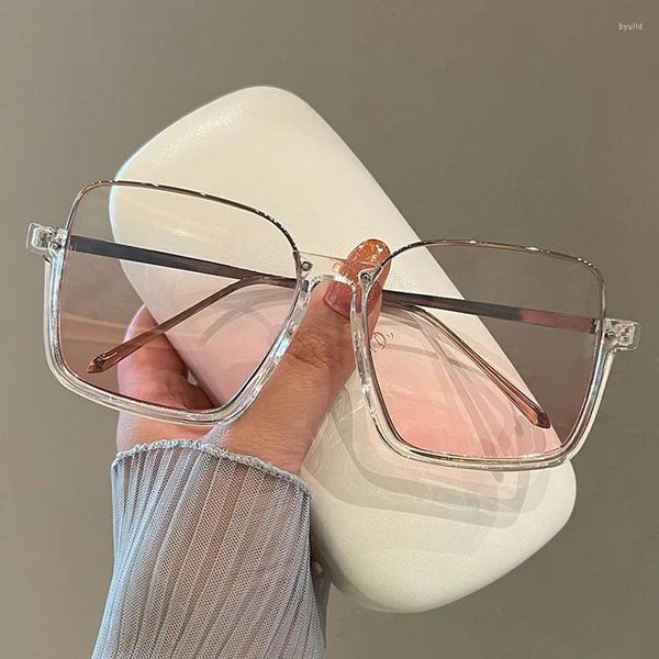 Óculos de sol estilo coreano mulheres forma quadrada semi-rimless metal quadro mulher óculos de sol moda na moda feminina