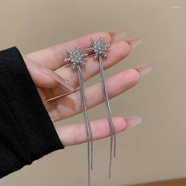 Ohrstecker Schneeflocke Lange Quaste Für Frauen Mädchen Silber Farbe Koreanische Zirkon Ohrring Hochzeit Party Modeschmuck Zubehör