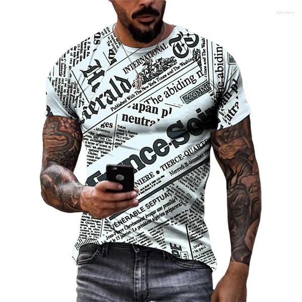 Erkek Tişörtleri Erkekler Vintage Eski Spaper Baskı T-Shirt Leisure Yaratıcı Desen Tshirt Erkekler Kişiselleştirilmiş Sokak Kısa Kollu Moda Yaz Top