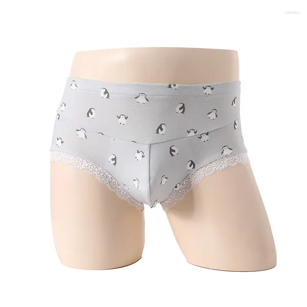 Unterhosen Männer Baumwolle Slip Mittlerer Aufstieg Gedruckt Unterwäsche Sexy Höschen Elastische Dessous Weiche Spitze Krempe Knickers Cock Pouch Homosexuell Brief