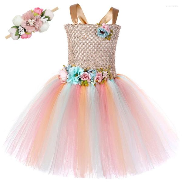 Платья для девочек, костюмы феи с лесными цветами для девочек, костюмы принцессы с лесными цветами, детский балетный костюм-пачка на день рождения с лентой для волос