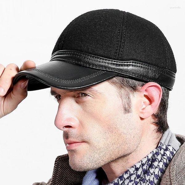 Top Caps Erkek Yün Şapkaları Yetişkin Beyzbol Kapağı Kulak Koruma Şapkası Yong İnsan Yıl Hediyesi Ayarlanabilir B-7235
