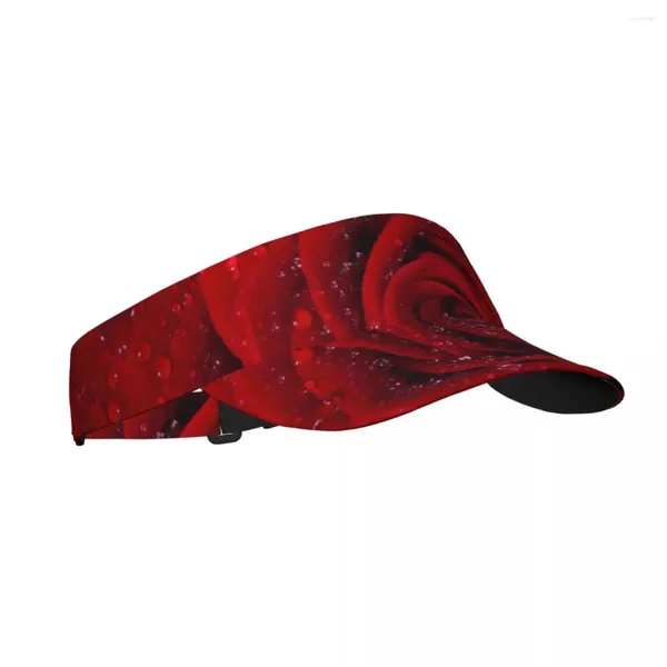 Berretti Cappello estivo da sole per aria Uomo Donna Visiera regolabile Protezione UV Top Sport vuoto Petali di rosa rossa con gocce di pioggia Cappello per protezione solare