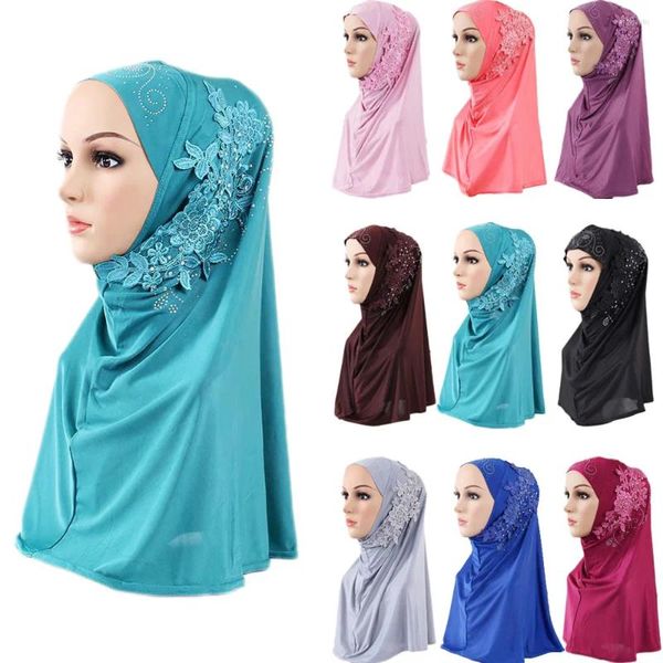 Ethnische Kleidung Frauen Muslim Flower Drill Hijab Schal Islamische Amira Kopfbedeckung Tücher Headwrap Full Cover Kopftuch Arabischer Turban Haarausfall Hut