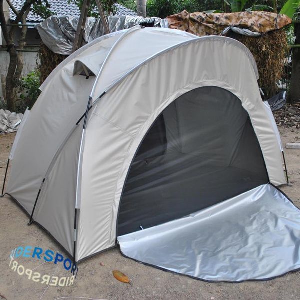 Zelte und Unterstände Outdoor Camping Doppelzelt PU4000 210D Verschleißfestes silberbeschichtetes Oxford-Gewebe Einfache Lagerung Regen Sonnenschutz