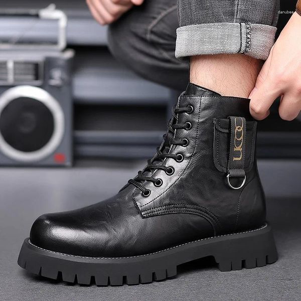 Stiefel Männer Knöchel Handgemachte Runde Kappe Casual Leder High-top Schuhe Plattform Motorrad Booties Bota Masculina