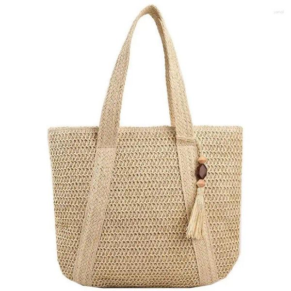 Borse da sera Borsa a tracolla in tessuto di grande capacità Borsa da spiaggia estiva in paglia Borsa a tracolla bohémien femminile design nappa per donna 2024 Viaggio da donna