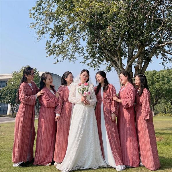 Roupas étnicas Dubai Kaftan Mulheres Muçulmanas Maxi Vestido Aberto Abaya Islâmico Dama de Honra Vestido de Festa de Casamento Eid Ramadan Kimono Jalabiya Robe