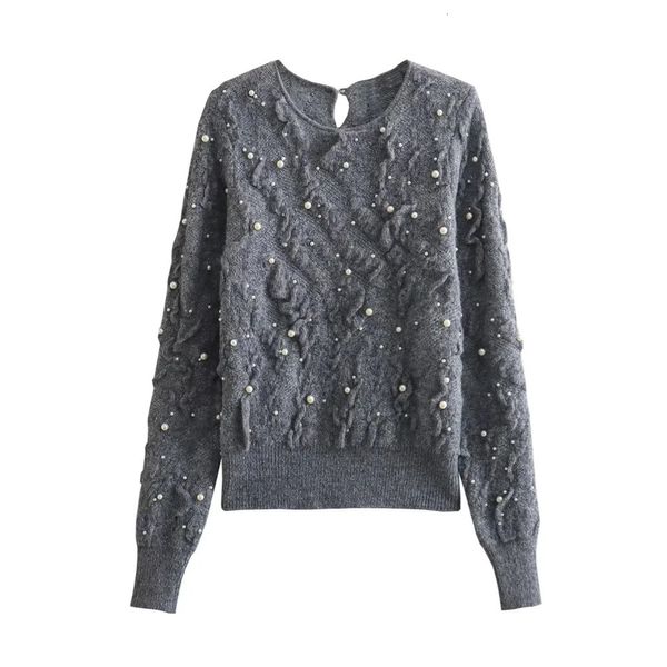 Taop Za Prodotto per l'inizio della primavera Moda donna e casual Versatile maglione pullover lavorato a maglia con decorazione di perle artificiali 240127