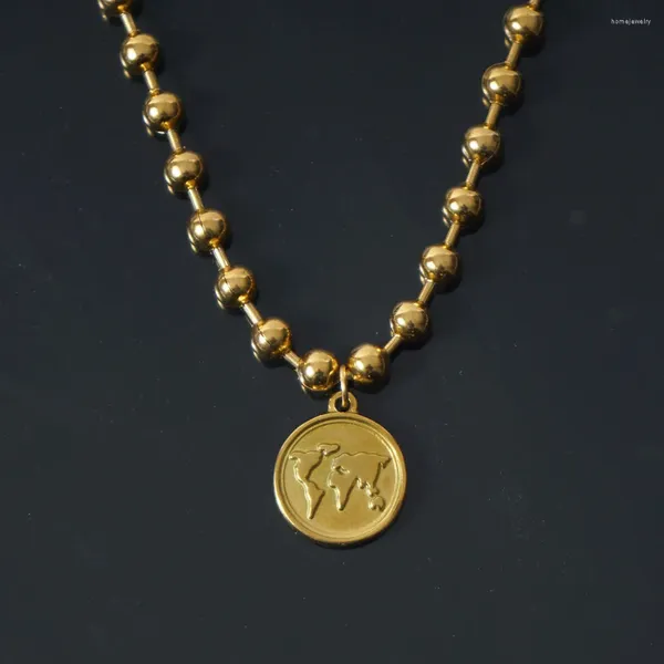 Anhänger Halsketten Edelstahl Für Frauen 6mm Kugel Perle Kette Choker Gold/Silber Farbe Metall Erde Münze Medaille collier Femme