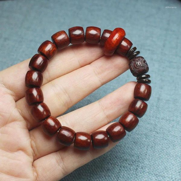 Strand Rosewood Straight Cut Flat Round Bead 10mm Pulseira Anel Flexível Homens E Mulheres