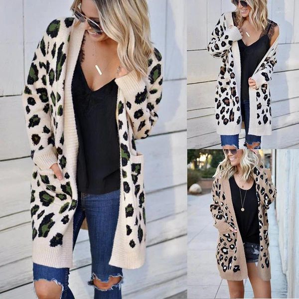 Maglieria da donna Il commercio estero Amazon Qiu Dong stile cardigan maglione leopardato a tre colori Moda in Europa e America