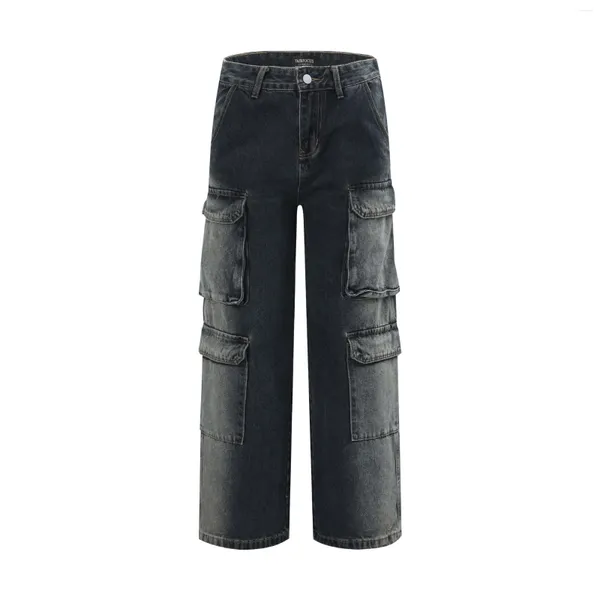 Jeans da uomo Pantaloni cargo larghi con tasche multiple Pantaloni in denim larghi vintage lavati alla moda Fondo oversize