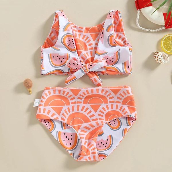 Damen-Bademode, 6 Monate bis 4 Jahre, umkehrbarer Bikini-Badeanzug für Kinder, ärmellos, V-Ausschnitt, Wassermelonen-Aufdruck, Sommer, Strand, Mädchen, Tank-Top, Slips