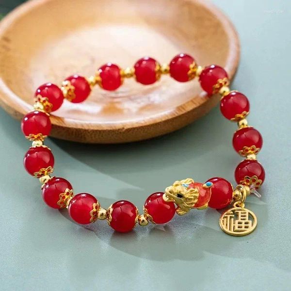 Braccialetti con ciondoli 2024 Trendy simpatico drago braccialetto per donna uomo perline di cristallo rosso buona fortuna in rilievo coppia amico anno regalo