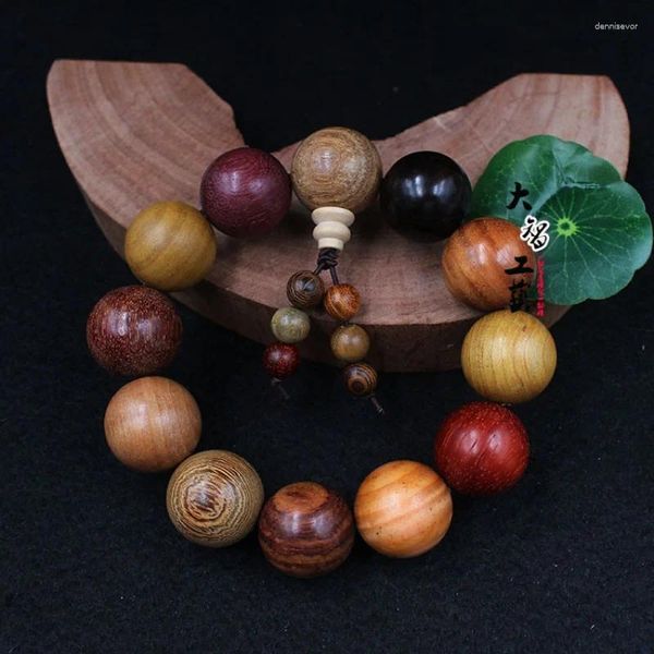 Bracciale con perline multi-tesoro con perline di preghiera in legno di sandalo in stile etnico