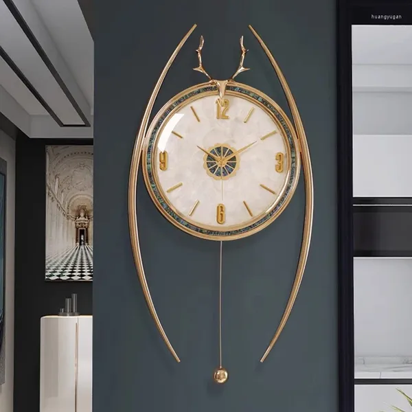Relógios de parede metal longo relógio silencioso luxo nórdico escritório agulha quartzo jardim decoracion salão casa decoração itens