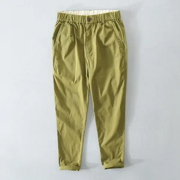 Erkekler Pantolon 2024 İlkbahar Yaz Düz Renk Elastik Bel Haren Stil All Maç Pamuklu İnce Erkek Pantolon