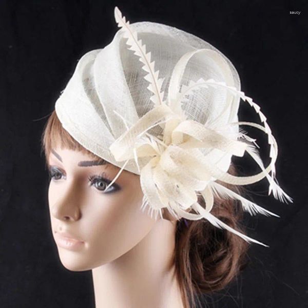 Baskenmütze, elegante Kopfbedeckung mit Hahnenfedern, geschmückt, modischer Hochzeits-Fascinator, Cocktail-Hüte, Rennfrisur, 3 Farben erhältlich