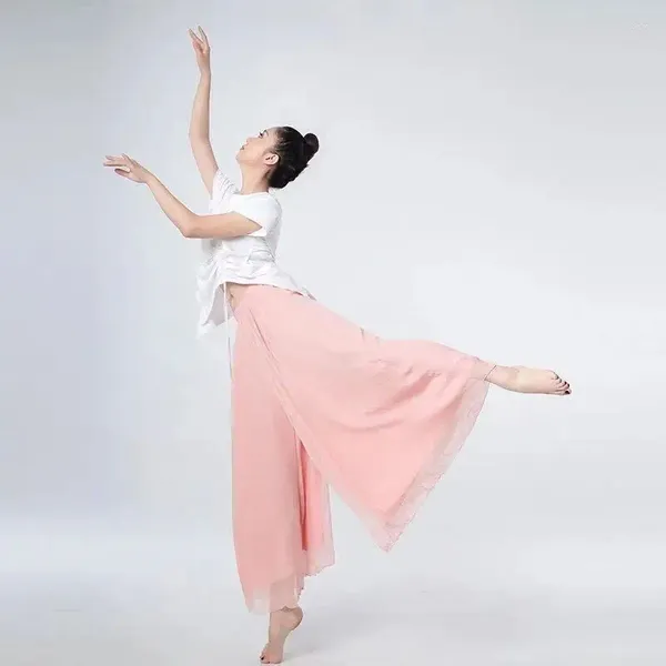 Frauenhosen 2024 elastische breite Beinfrauen koreanische Art und Weise Chiffon-Hose beiläufige lose tanzende Dame hohe Taille Straßenrock Hose L26