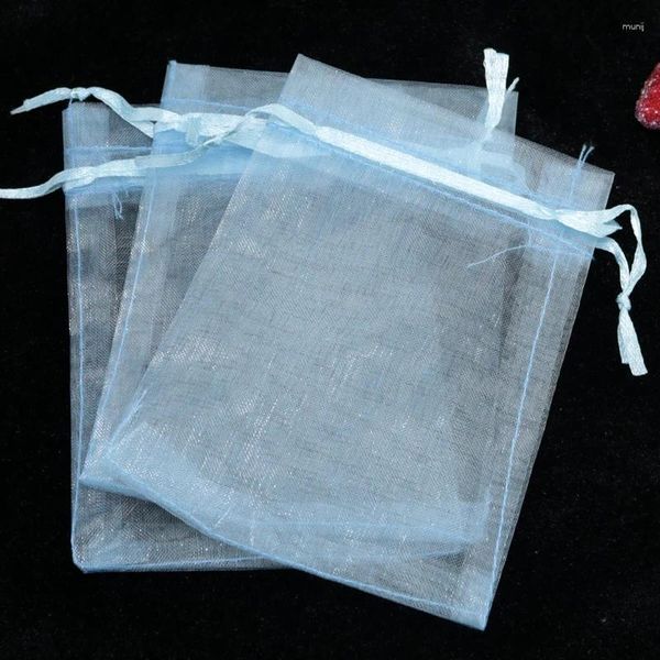 Hediye Sargısı Toptan 1000 PCS/Lot Çizilebilir Gökyüzü Mavi Organza Çantaları 9x12cm Küçük Düğün Noel Çantası Takı Şeker Ambalaj Torbaları