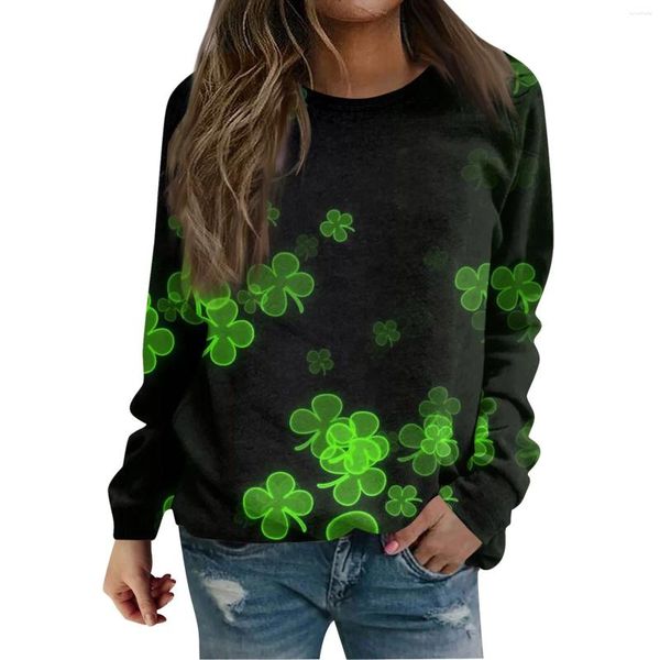 Damen-T-Shirts, Kleidung, täglicher St. Patrick's Day, bedruckte Damenblusen, lässig, runder Kragen, lange Ärmel, Pullover, Vintage, Roupas Feminina