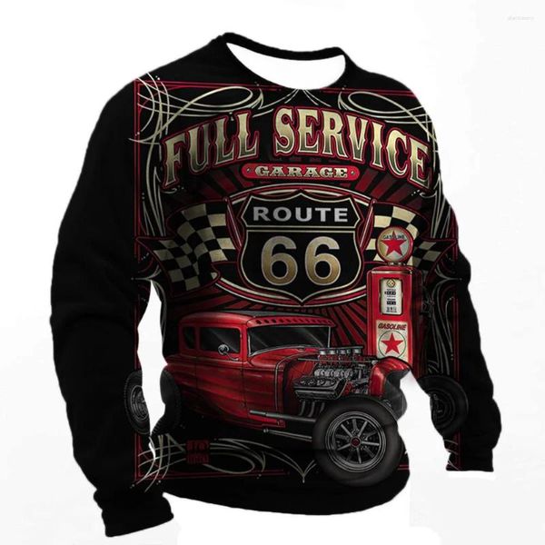 Homens Camisetas Vintage T-shirt para Homens Route 66 Imprimir Manga Longa Tops Outdoor Biker Camisa Oversized Tee Roupas