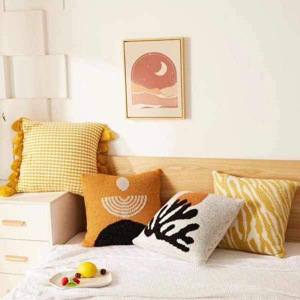 Capa de almofada 43x43cm estilo nórdico de malha borla listrada caso xadrez para sofá sala de estar quarto decoração de casa