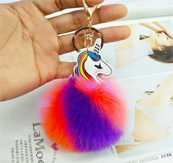 Plush fofo bola de pele titular chave unicórnio chaveiro designers saco pingente chaveiro coelho cabelo poms bolas artificiais chaveiro 13 co6524419