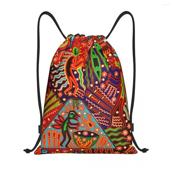 Sacos de compras Personalizado Mexicano Colorido Huichol Cordão Mochila Homens Mulheres Leve Gym Sports Sackpack Sacos para