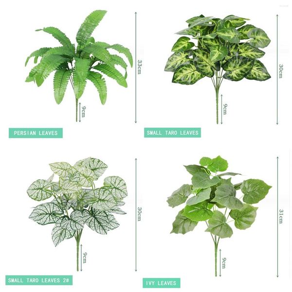 Flores decorativas planta verde artificial 7 cabeças rabanete folha persa parede samambaia taro grama sala de estar decoração de escritório