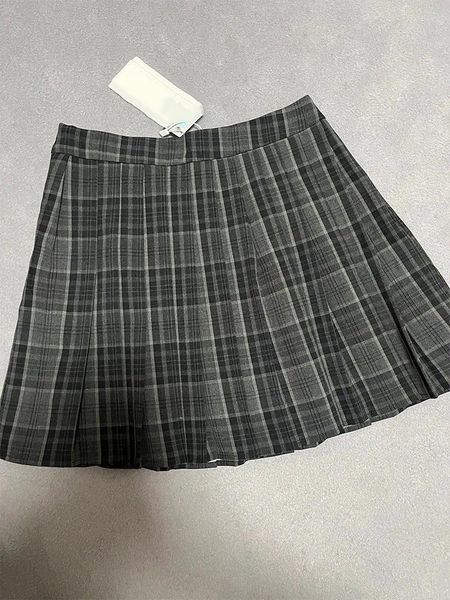Saias estilo formal cinza xadrez saia clássica cintura alta plissada estudantes diários roupas a-line escola y2k moda japonesa