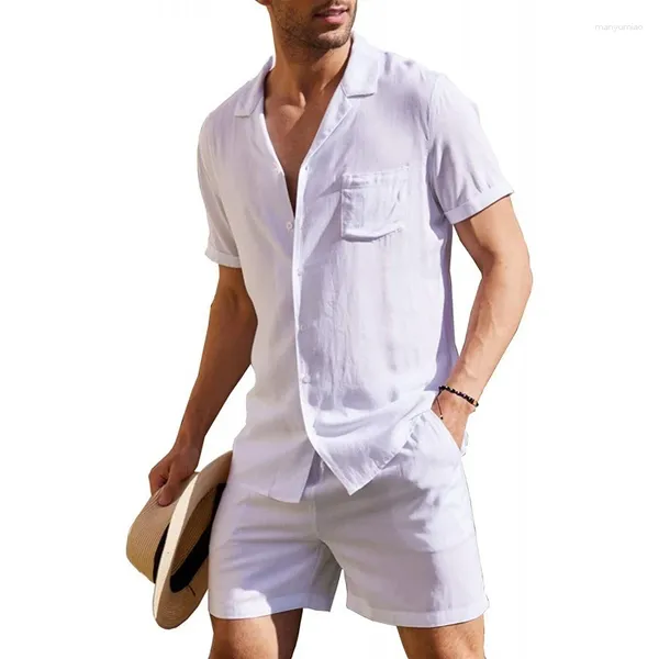 Tute da uomo 2024 Tuta estiva in cotone Tuta da 2 pezzi Abbigliamento per la casa Pigiama Camicia da spiaggia traspirante Pantaloncini da surf Set di maniche