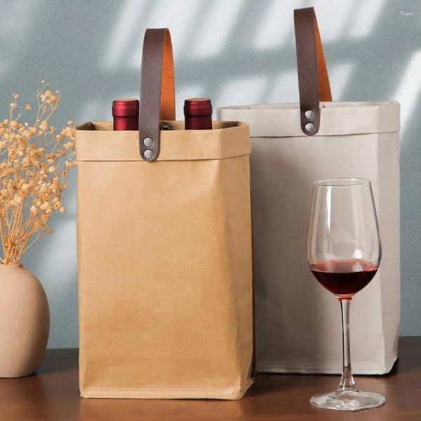 Borse portaoggetti Borsa per bottiglia di vino facile da trasportare Borsa regalo vintage ecologica Set di borse per acquisti da viaggio Carta Kraft lavata impermeabile