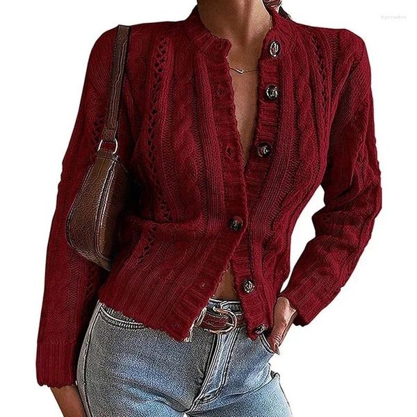 Mulheres malhas camisola de natal sexy decote em v botões cardigan inverno casual oco sólido suéteres moda feminina mangas compridas malhas finas