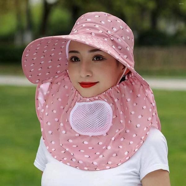 Cappellini con protezione solare Cappelli a secchiello con copertura per il viso Mesh traspirante Stampa floreale Protezione UV Cappello da sole per donna Tesa larga