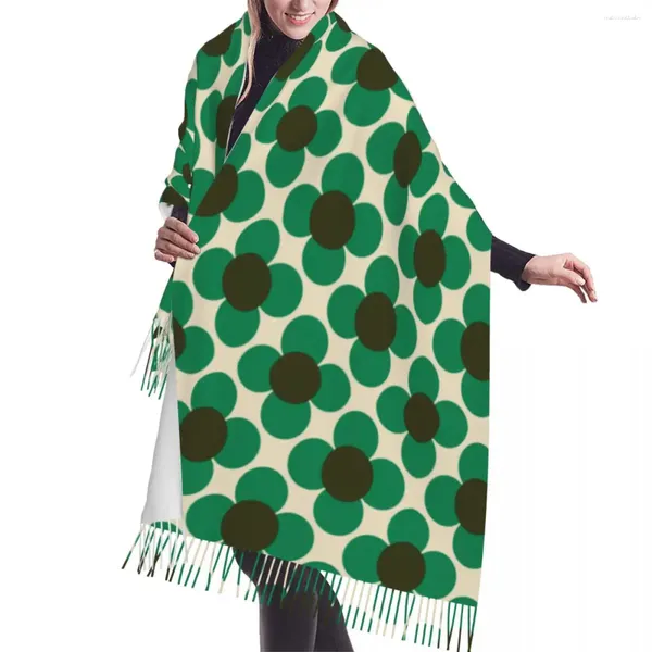 Schals Drucken Retro Blume Smaragd Orla Kiely Quaste Schal Frauen Weiche Tücher Wraps Weibliche Winter Mode Vielseitig