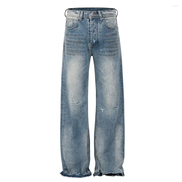 Jeans da uomo strappati stile regolare taglio speciale moda di strada per pantaloni da uomo blu