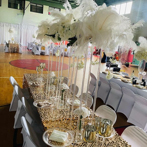 peças de penas de aves de avestruz de acrílica clara para eventos de decoração de mesa de casamento decoração decoração de penas artificiais peças central para a mesa decoração469