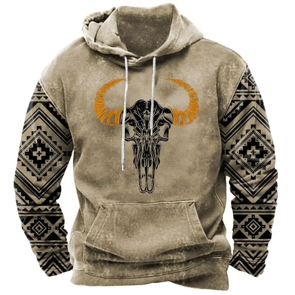 3D Druck Vintage American Western Cowboy Stil männer Hoodies Sweatshirts Streetwear Ethnische Mit Kapuze Casual Pullover Für Männer 240119