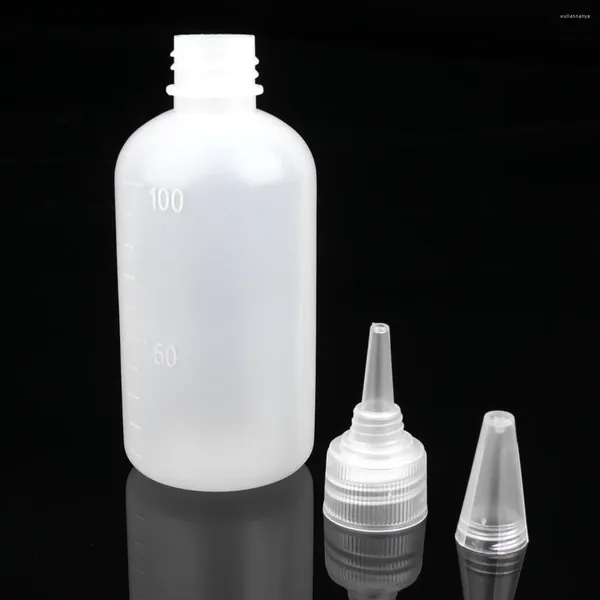 Aufbewahrungsflaschen 10 Stück 100 ml klare Quetschflasche, leere Spitze, transparent, mit Skala für Kleber (weiß)