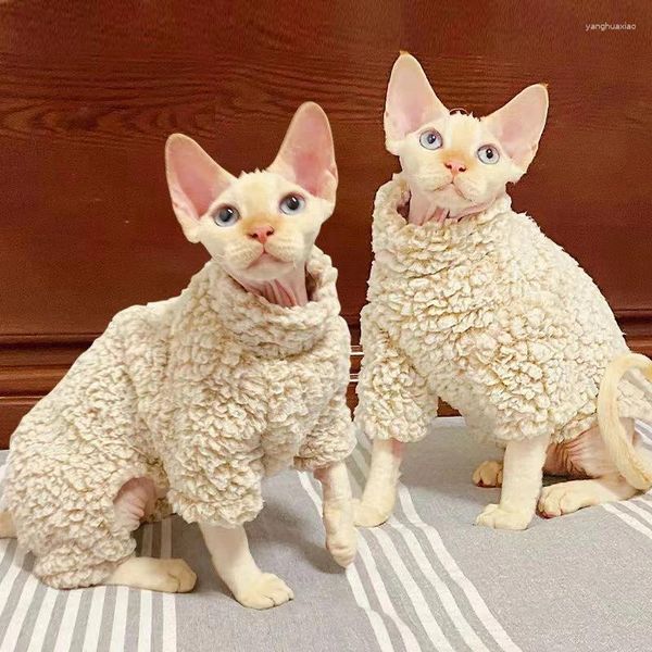 Trajes de gato inverno engrossado velo sphynx macacão macio gola alta canadense roupas sem pêlos casaco quente camisola de cor sólida