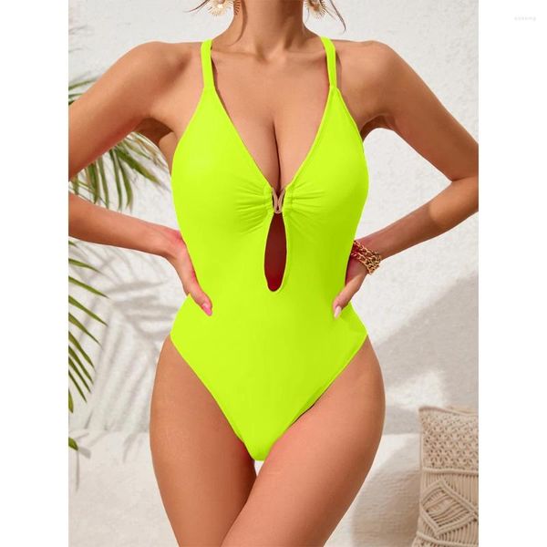 Damenbadebekleidung 2024 rückenfreier einteiliger Badeanzug aushöhlen Pad Frauen Mujer Trikini Stroj Kapielowy Maio Biquini Badpak Maillot Femme
