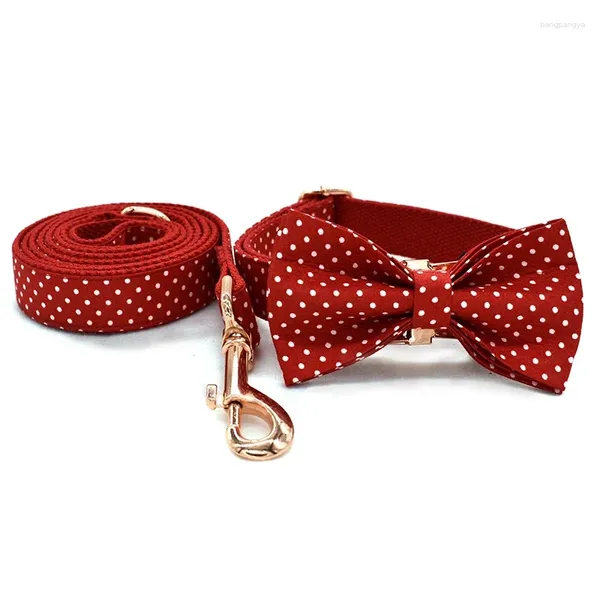 Hundehalsbänder Katu Pet Style Red Dot-Halsband mit Fliege und Leine, persönliche, individuell verstellbare Baumwoll-Katzenhalskette mit goldener Schnalle