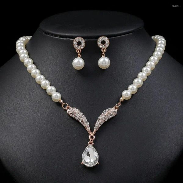 Halskette Ohrringe Set Jubiläumsgeschenk Koreanischer Stil Tropfen Perle Braut Hochzeit Schmuck Baumeln Wasser Frauen