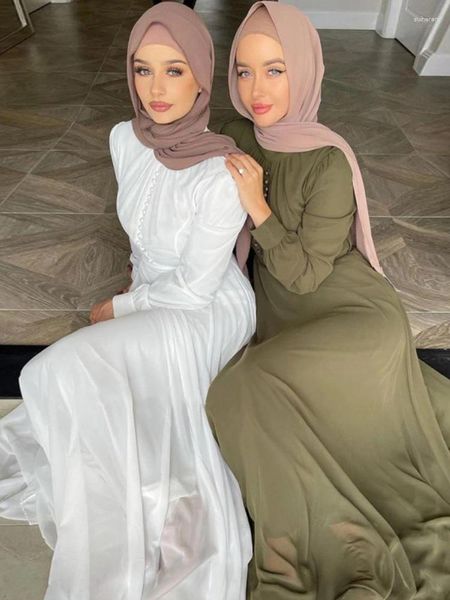 Ethnische Kleidung Eid Muslim Kleid für Frauen Chiffon Marokko Abaya Dubai Largos Türkei Islam Kaftan Robe Longue Musulmane Vestidos Ramadan